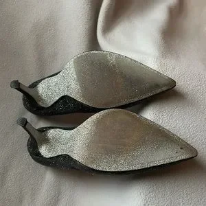 Escarpins Nine West Taille 7 - Modèle Gabelle, Paillettes Argentées, Talon 3 Pouces, Occasion Très Bon état